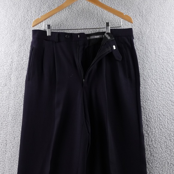 MANI Men's Pleated Dress Pants Navy Blue Formal Trousers Size 32x30